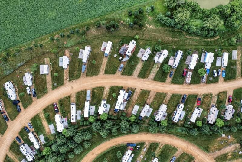 Top View of a Camping Site with Campervans