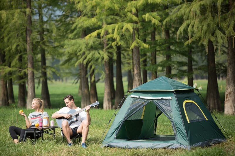 tent, tree, man