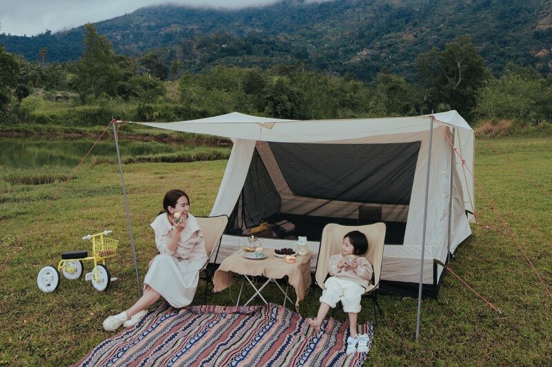 picnic, camping, mother and child