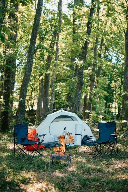 a tent in the woods